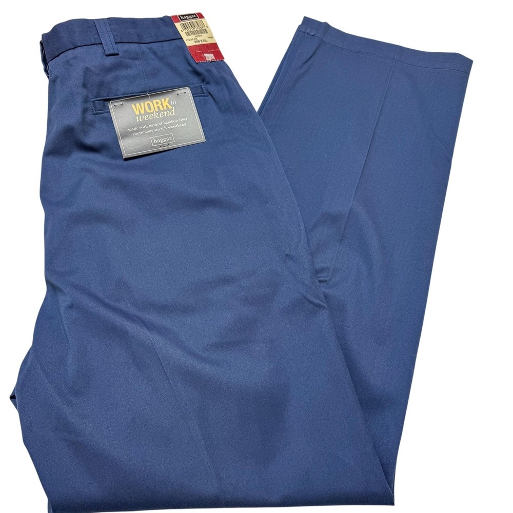 Haggar Work To Weekend Dress Pants Mens 36x33 Blue Stretch Classic 473156 NEW